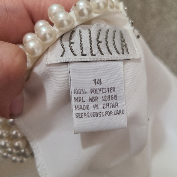 Sellecca Vintage 80s Pearl Neckline Shoulder Pad Business Dressy Elegant Blouse - Picture 4 of 4